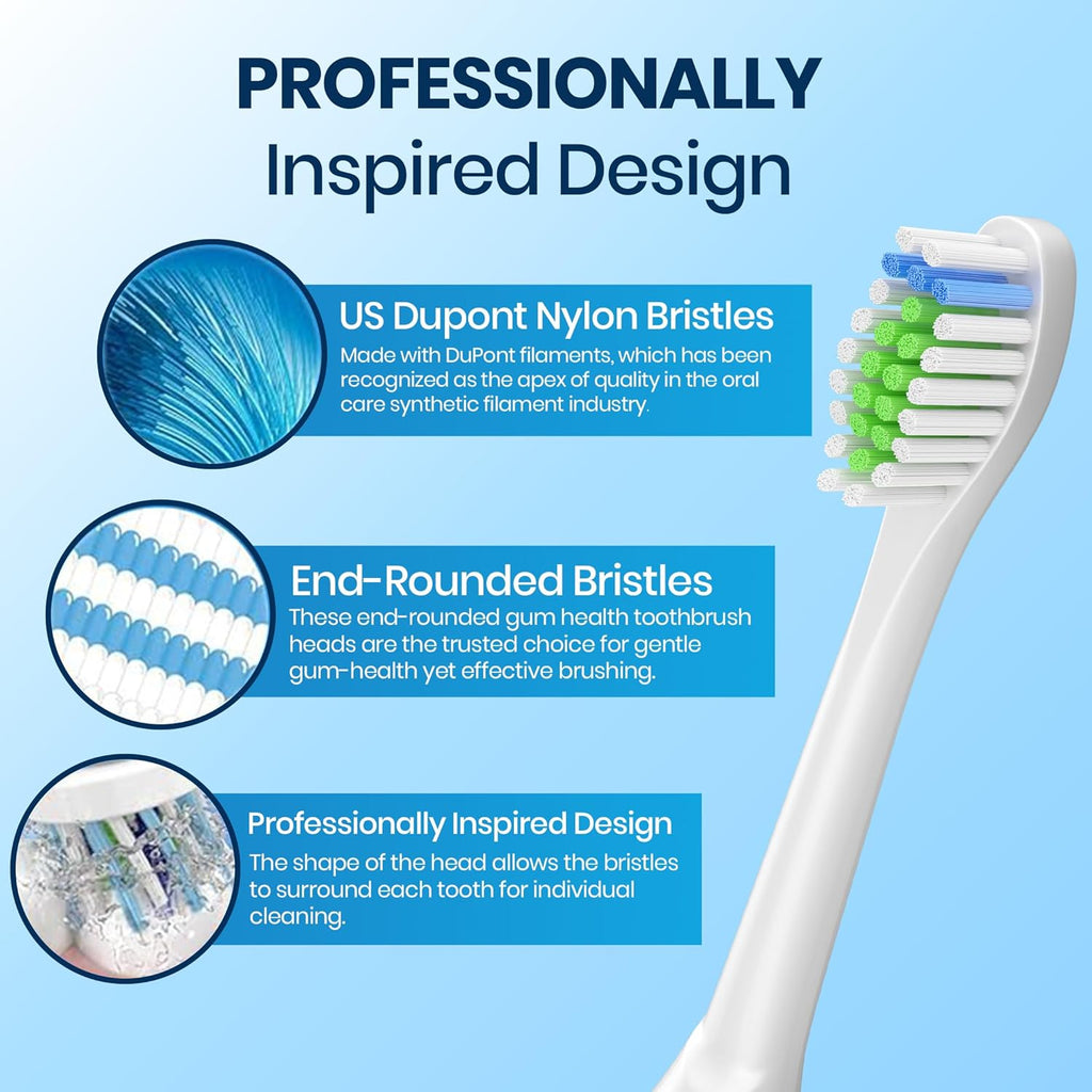 Zekecare Replacement Toothbrush Heads, Compatible with Soni-Care Click-on Toothbrush Handles, 8 Standard Phi-Lips Soni-Care Heads,Replacement Heads Extra Soft Dupont Bristles for Your Teeth, White