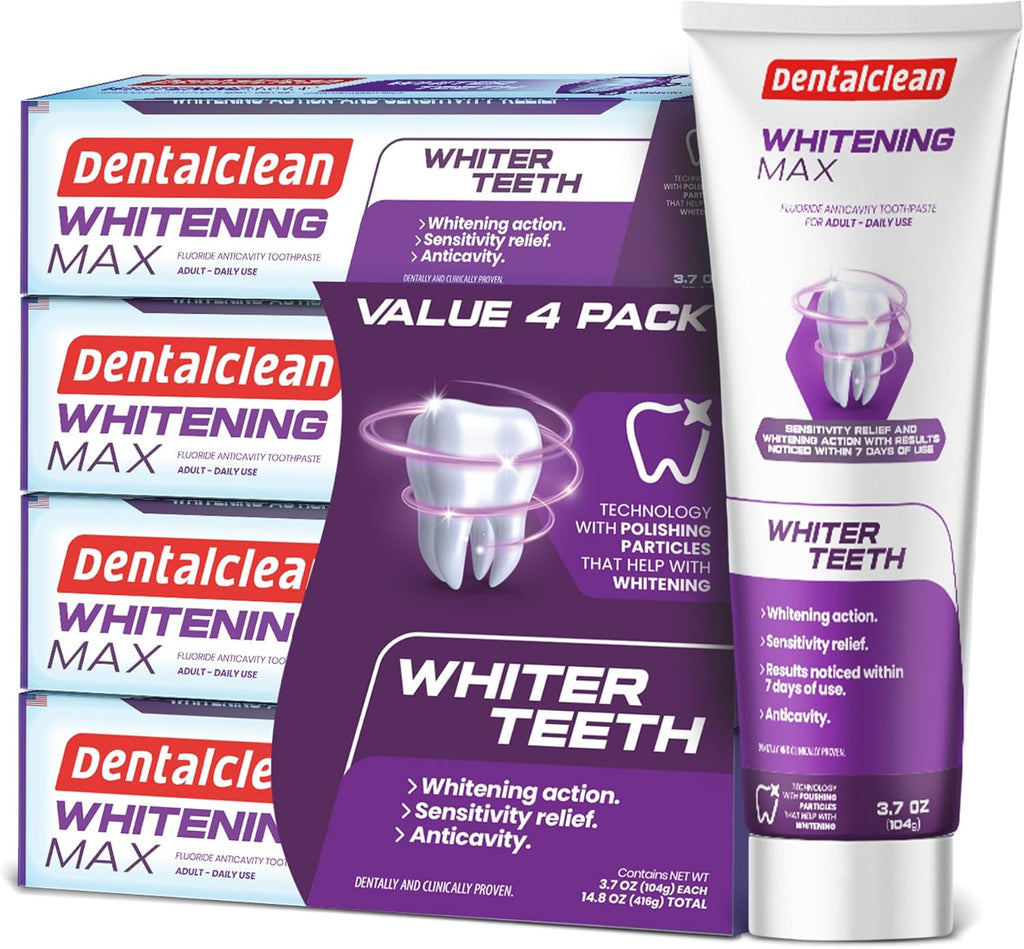 Pack of 4 Whitening Max Toothpaste Gel - Removes Stains and Restores Natural Teeth Color - Mint Flavor, 1100 PPM Fluoride, Protection for Sensitive Teeth - 3.7 oz 104g