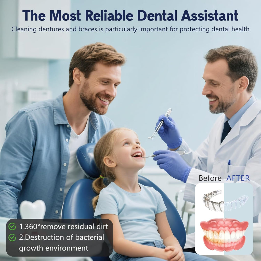 2025 upgraded 3-in-1 version Ultrasonic Retainer Cleaner Machine, degassing technology+ultrasonic+UV, with a 5-fold increase in cleaning efficiency for Dentures, Mouth Guards, Braces, Jewelry