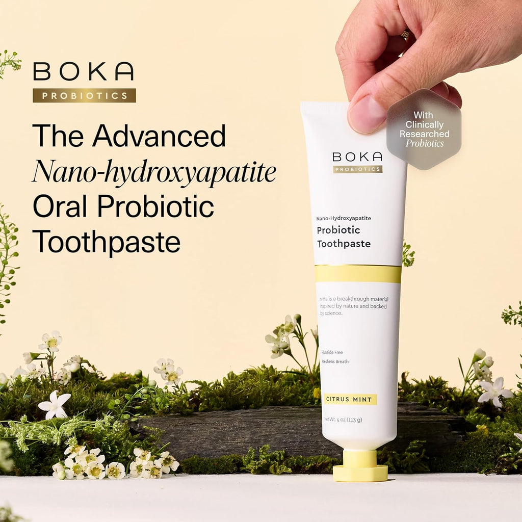 Boka Fluoride Free Toothpaste, Nano Hydroxyapatite Toothpaste, Appropriate for Sensitive Teeth - for Adult, Kids Oral Care - Probiotics - Citrus Mint, 4 Fl Oz 1Pk US Manufactured