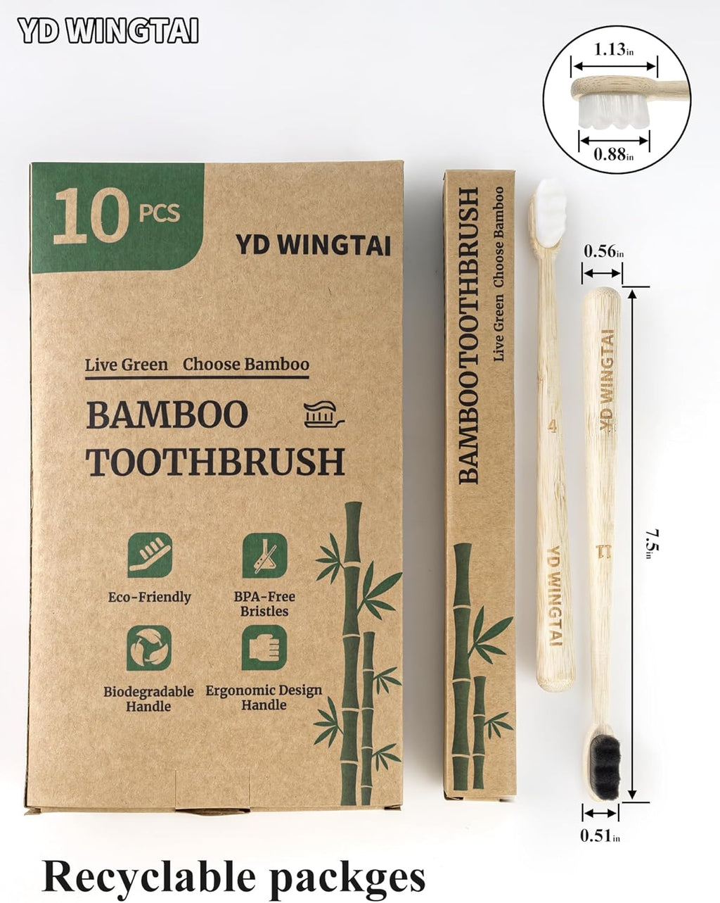 Soft Toothbrushes for Adults Wooden Natural Toothbrushes Bristle Organic Eco Friendly Travel Size Set (10pack)