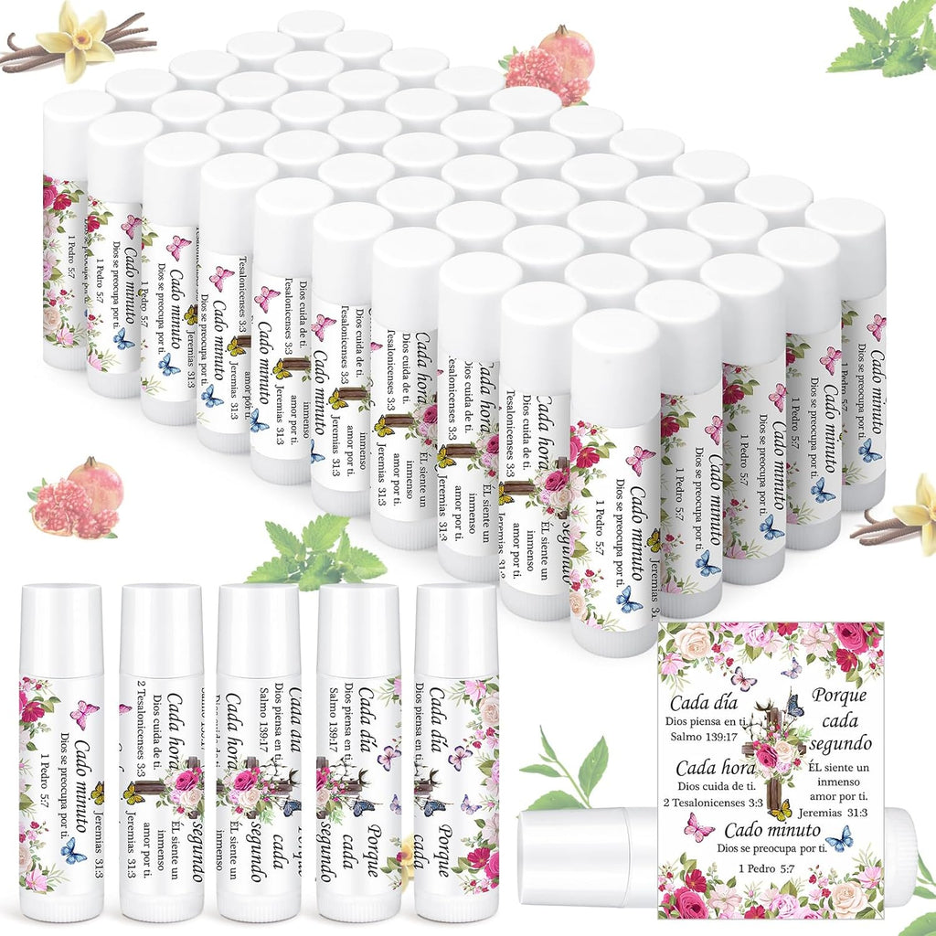 50 Pcs Christmas Christian Lip Balm Bulk Bible Verses Lip Balm Scripture Christian Gifts for Women Faith Religious Church Party Favor Inspirational Gift for Coworker Staff Employee(Rose)