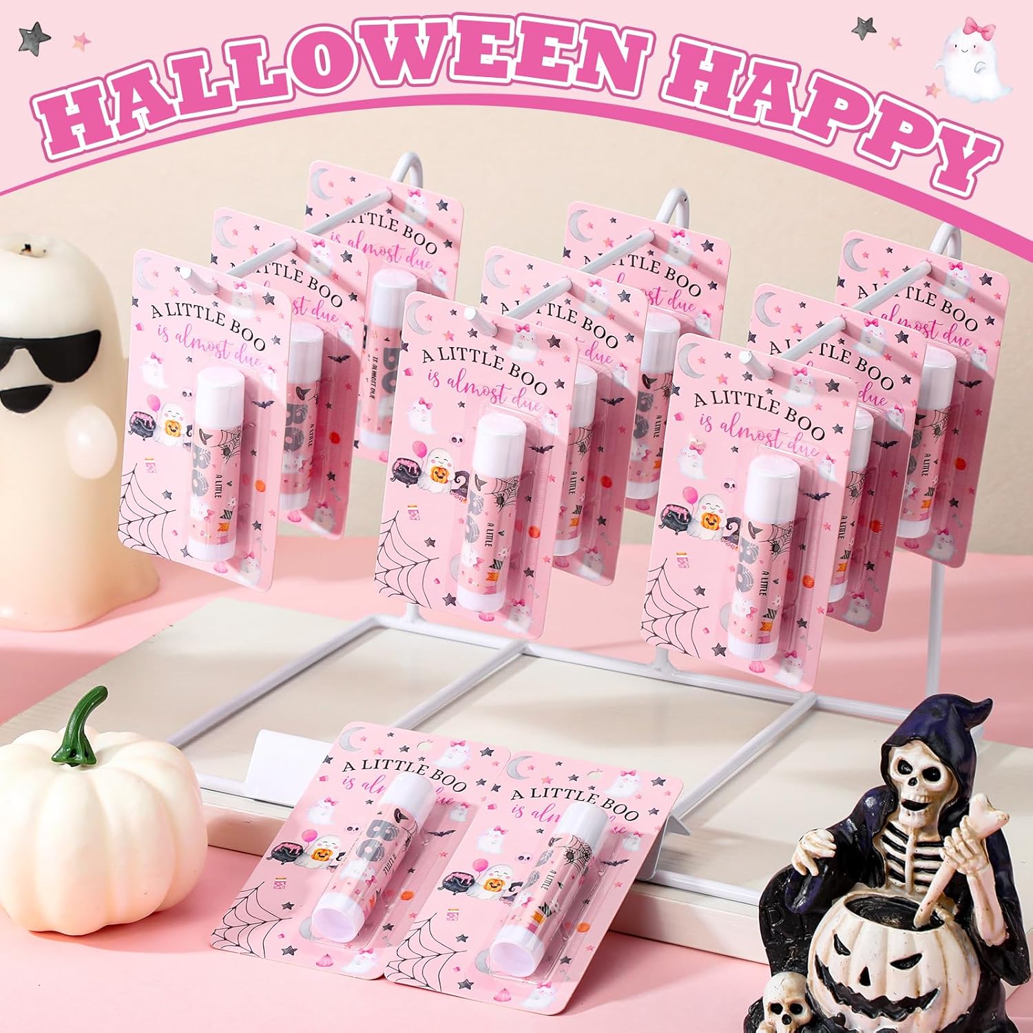 30 Pack Halloween Little Boo Baby Shower Games Prizes Party Gifts Bulk Lip Balms Favors for Winners Adults Guests Gender Reveal Favors Decorations Baby Shower Souvenirs Gift Bags Stuffers