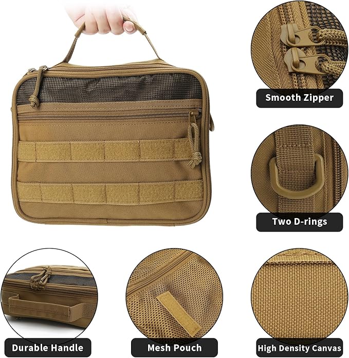 SMONT Toiletry Bag for Men Travel Toiletry Organizer Dopp Kit Travel Organizer Toiletries Tactical Bag Shaving Hygiene Bag Bathroom Hanging Men's Toiletry Bag for Short Trips Brown