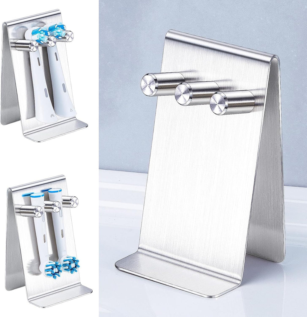 Electric Toothbrush Head Holder, Self Adhesive or Desktop Tooth Brushing Holder, Wall Mounted Toothbrush Holders Shower Bathroom, Tooth Brush Holder Organiser (Silver, Small)