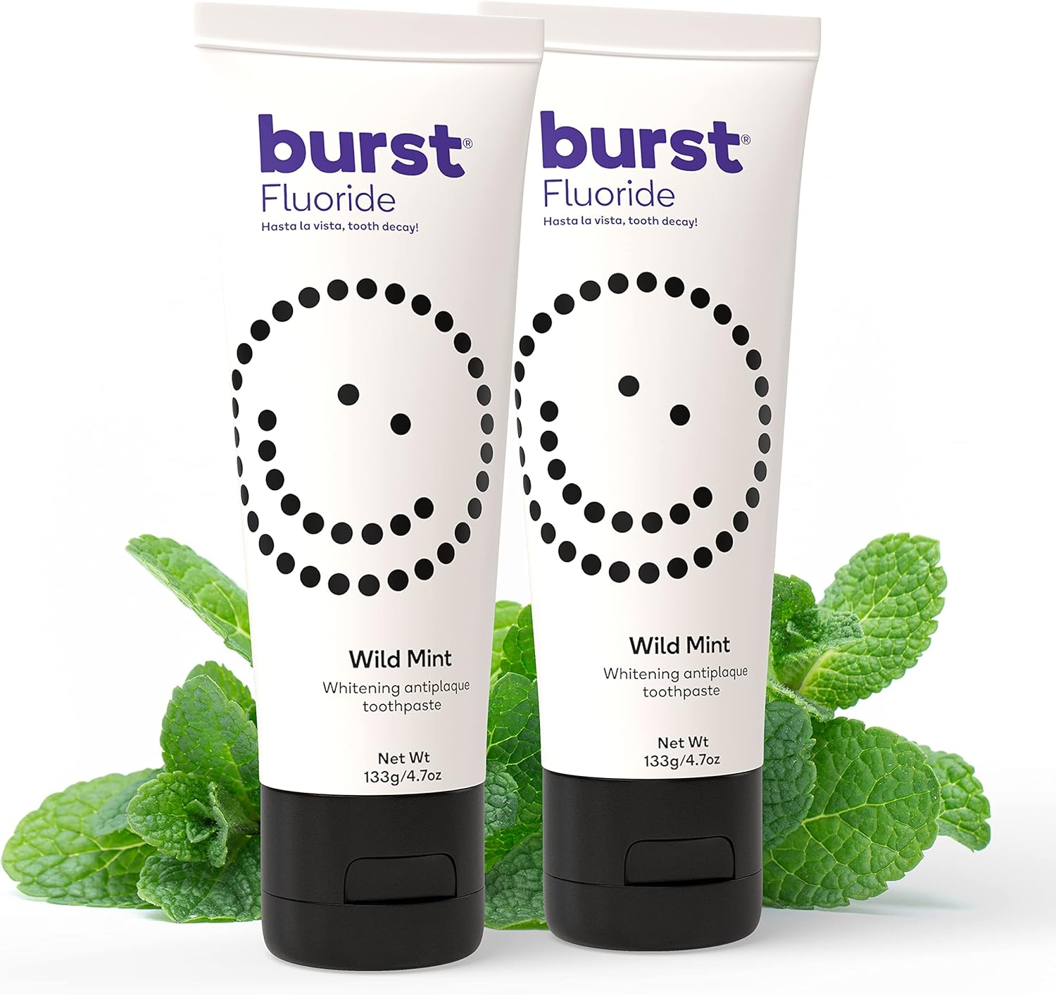 BURST Whitening Toothpaste with Cavity Fighting and Stain Removal Fluoride (4.7oz/2 Pack) | for Sensitive Teeth | with Xylitol | Vegan, Gluten & SLS Free | Wild Mint