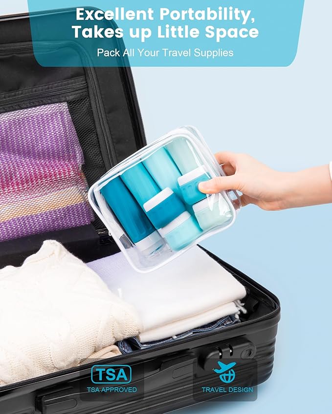 Travel Bottles for Toiletries, 10 Pack, TSA Approved, 3oz/90ml Silicone, Leak Proof, Wide Mouth, Reusable, Travel, Vacation, Plane Trip, Camp