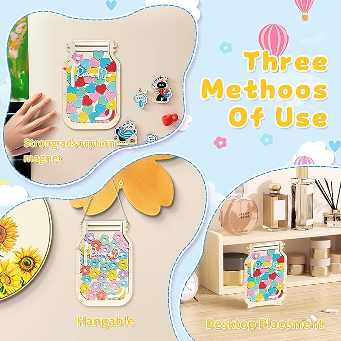 2 Pack Reward Jar for Kids, Heart and Flower Design with Colorful Letter Stickers, Reward Jar Magnetic System for Good Habits, Home School Potty Training Chart, Positive Behavior Incentive Tool