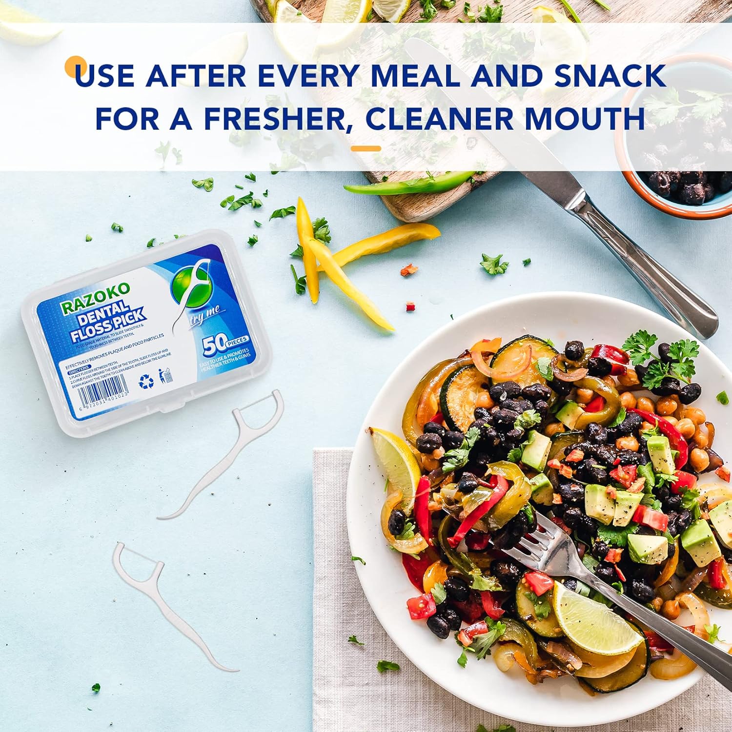 RAZOKO Dental Floss Picks High Toughness Professional Toothpicks Sticks 4-Pack(200pcs) with Portable Case and Dental Picks Perfect for Family,Hotel,Travel