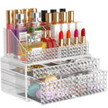 2 Pack Makeup Organizer with Drawers[Upgraded]-Acrylic Make up Organizers and Storage Case for Cosmetics,Brush,Perfume,Jewelry Display, Vanity and Bathroom Accessories