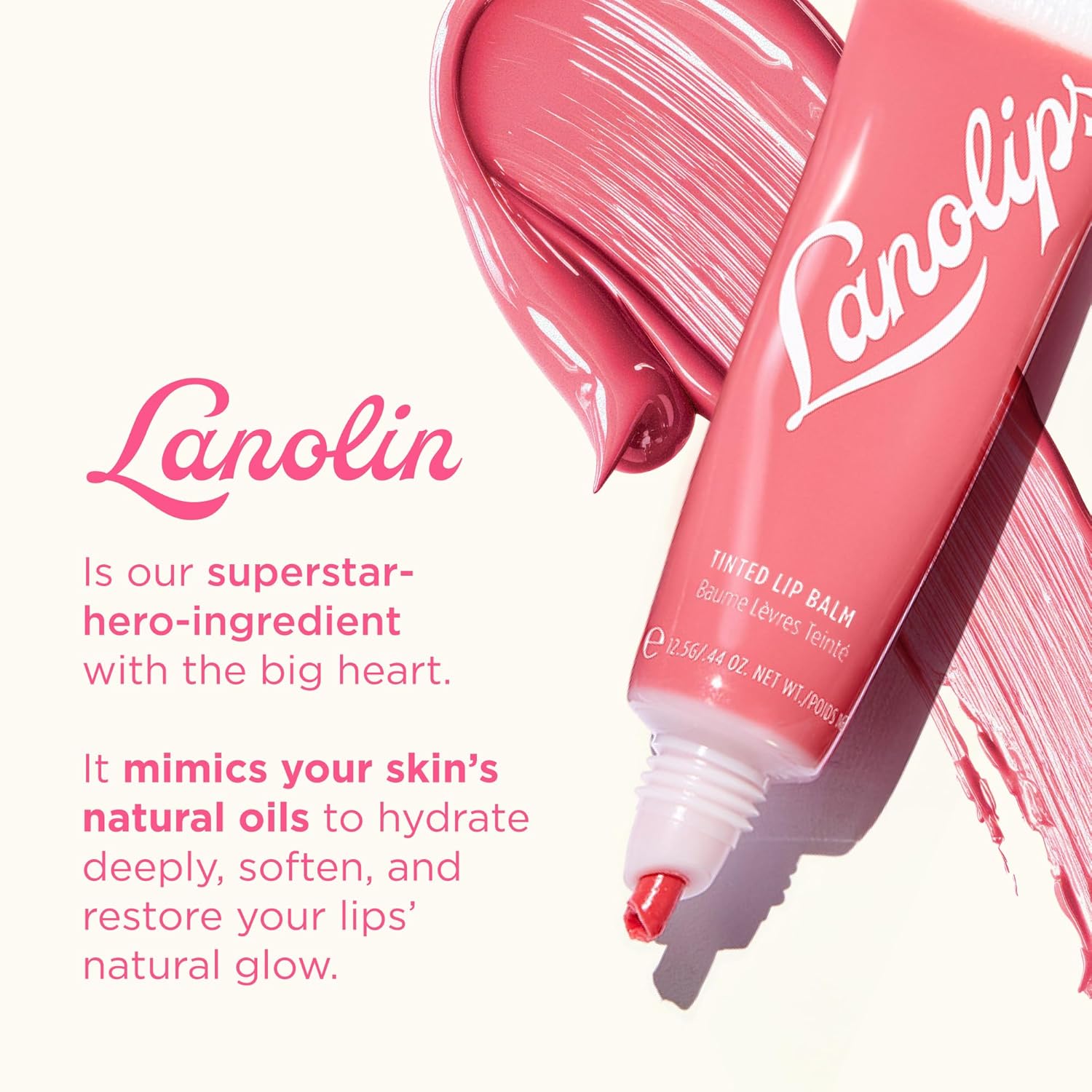 Lanolips Tinted Lip Balm - Moisturizing, Color-Tinted Balm with Lanolin & Vitamin E for Dull, Dry, Cracked Lips, Rhubarb (12.5g / 0.44oz)