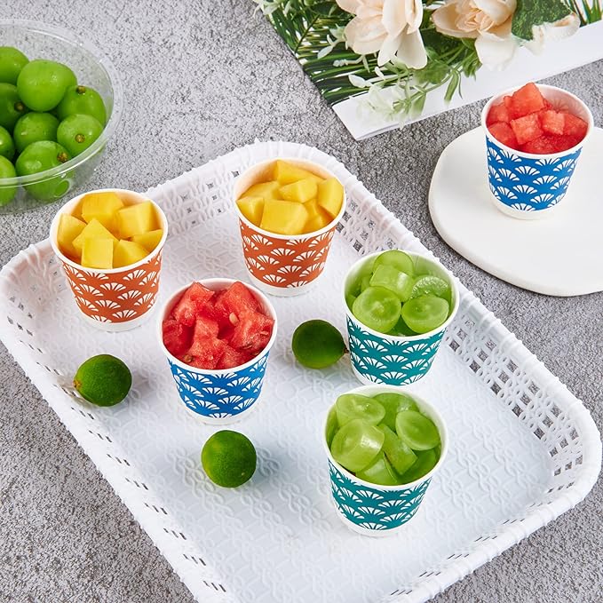 JollyPack 300 Pack 3 oz Disposable Bathroom Paper Cups, Small Mouthwash Cups in Orange, Blue, and Green, Great for Candy, Biscuits, Bathroom Use, Parties, Picnics, and Travel