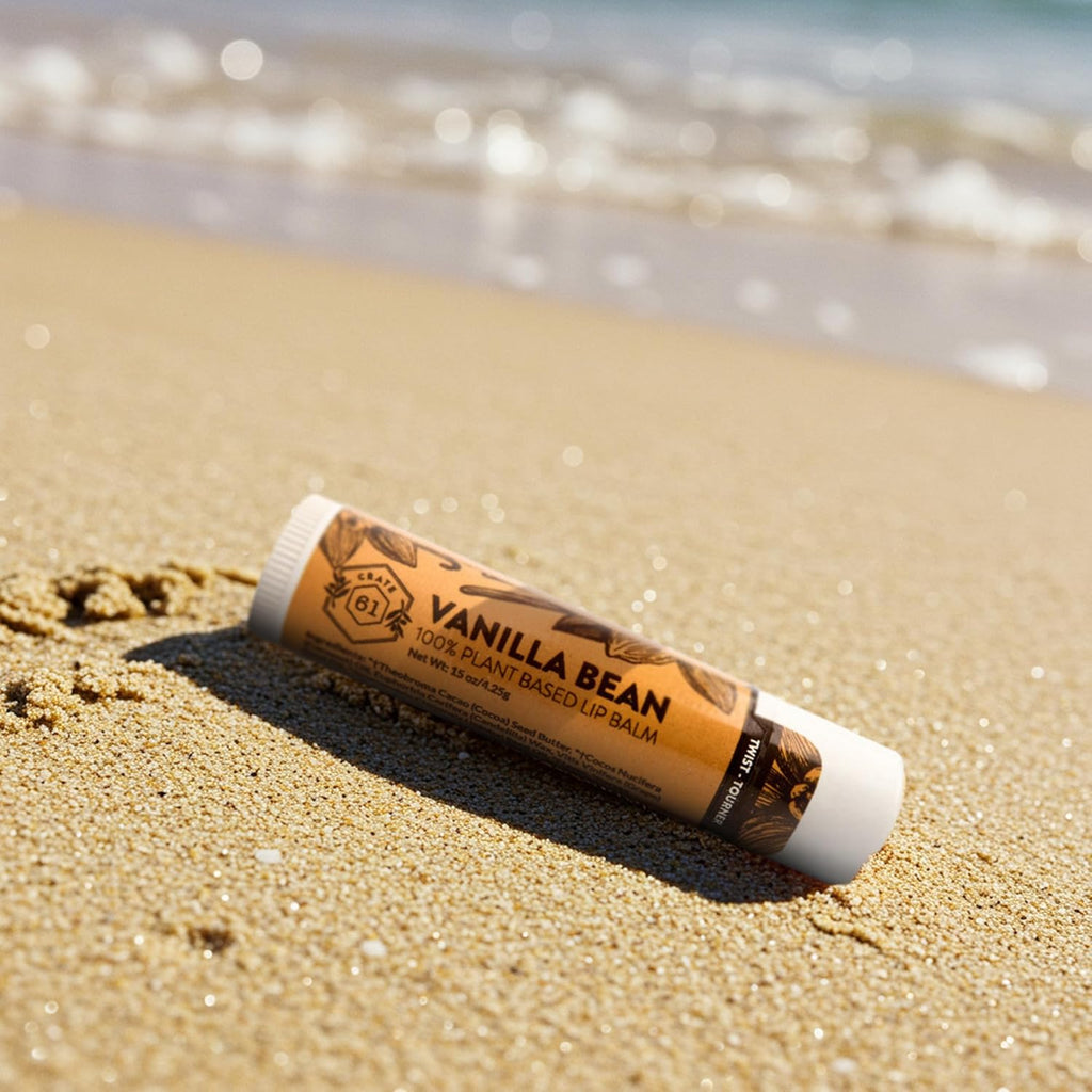Crate 61 Lip Balm - Vanilla Bean – Plastic-Free Plant Pod® Tube – Made with USDA Organic Ingredients & Fair Trade Vanilla – Natural, Moisturizing Lip Care for Dry Lips – Safe for Men, Women & Kids