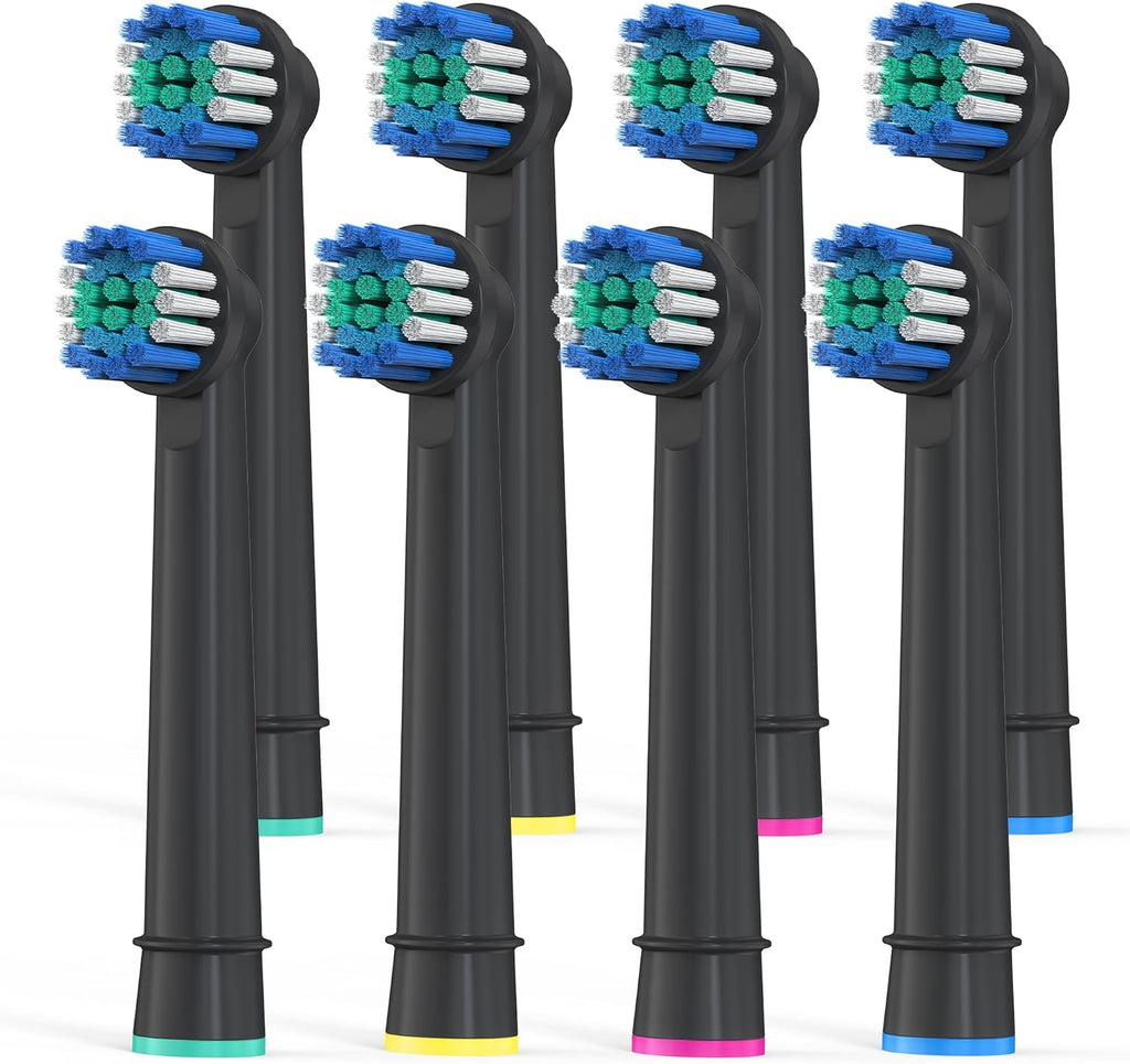 Replacement Toothbrush Heads Compatible with Oral B, Pack of 8 Professional Electric Toothbrush Heads for Oral-b 7000, Clean, Oral B Pro 1000, 9600, 500, 3000, 8000 (Black)
