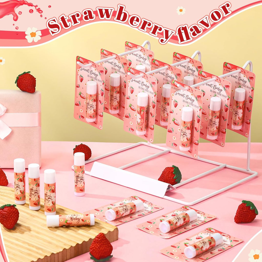 30 Pack Christmas Sweet Strawberry Baby Shower Games Prizes Party Gifts Bulk Lip Balms Favors for Winners Adults Guests Gender Reveal Favors Decorations Baby Shower Souvenirs Stocking Stuffers