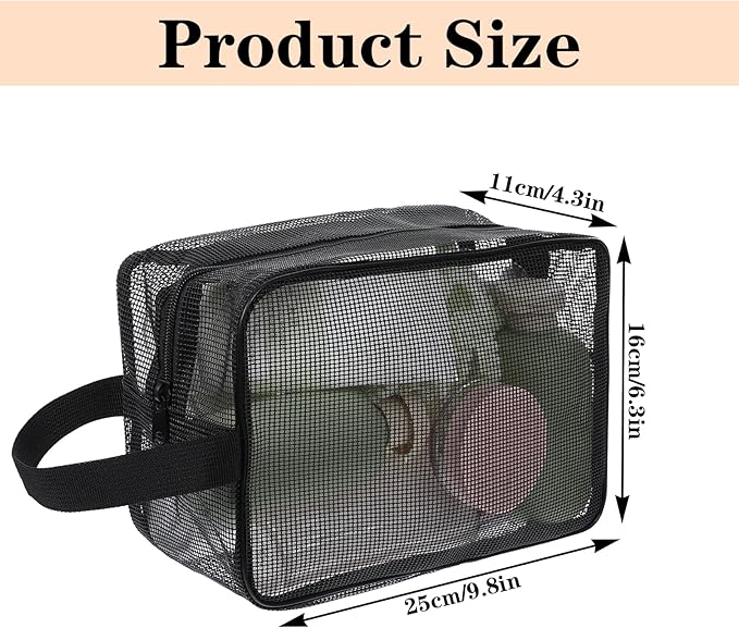 Mesh Shower Caddy Bag, Portable Rectangle Toiletry Bags Quick Dry Tote Bag with Zipper Toiletry Organizer Bags for Gym Travel Camping College Dorm Room Bathroom(9.8x4.3x6.3in)
