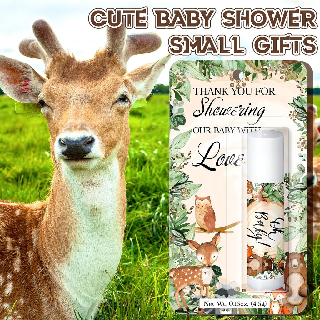 30 Pack Woodland Baby Shower Games Prizes Party Gifts Bulk Lip Balms Favors for Winners Adults Guests Gender Reveal Favors Decorations Baby Shower Souvenirs Gift Bags Stuffers