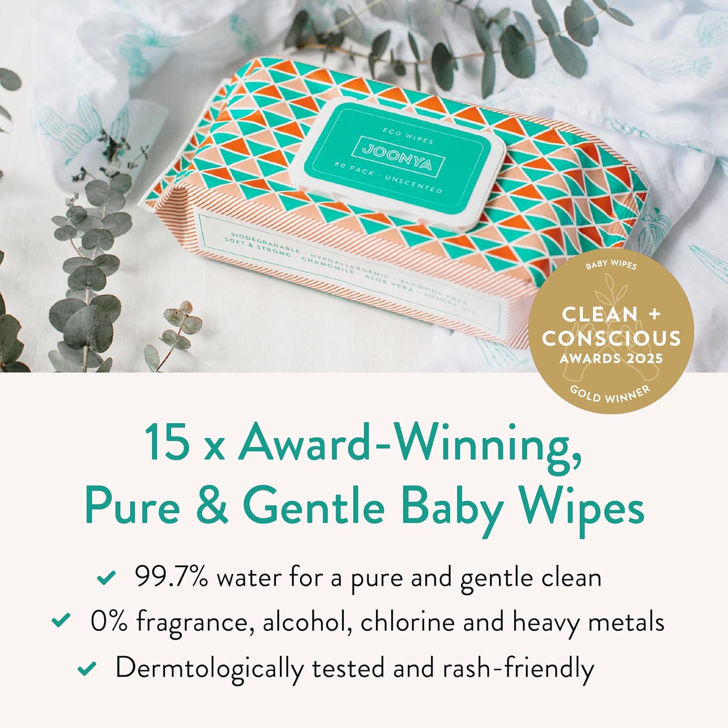 JOONYA Unscented Baby Wipes — Plant-Based, Fragrance-Free Bulk Diaper Wipes | Hypoallergenic, Non-Toxic & Biodegradable Wet Wipes for Sensitive Newborn Skin | 12 Packs of 80 Wipes (960 Total)