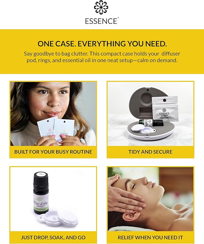 Essence Pearl Travel Case - Wearable Aromatherapy Kit with Nasal Diffuser Rings, Soaking Bay, and 5mL Essential Oil – Portable Wellness Gift Set for On?The?Go Self Care