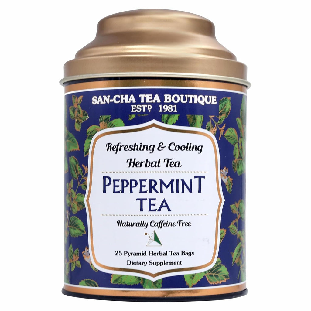 Sancha Tea Boutique, Peppermint Tea, Caffeine Free Herbal Tisane, 25 Pyramid Bags, Real Peppermint Leaves, Soothing & Relaxing