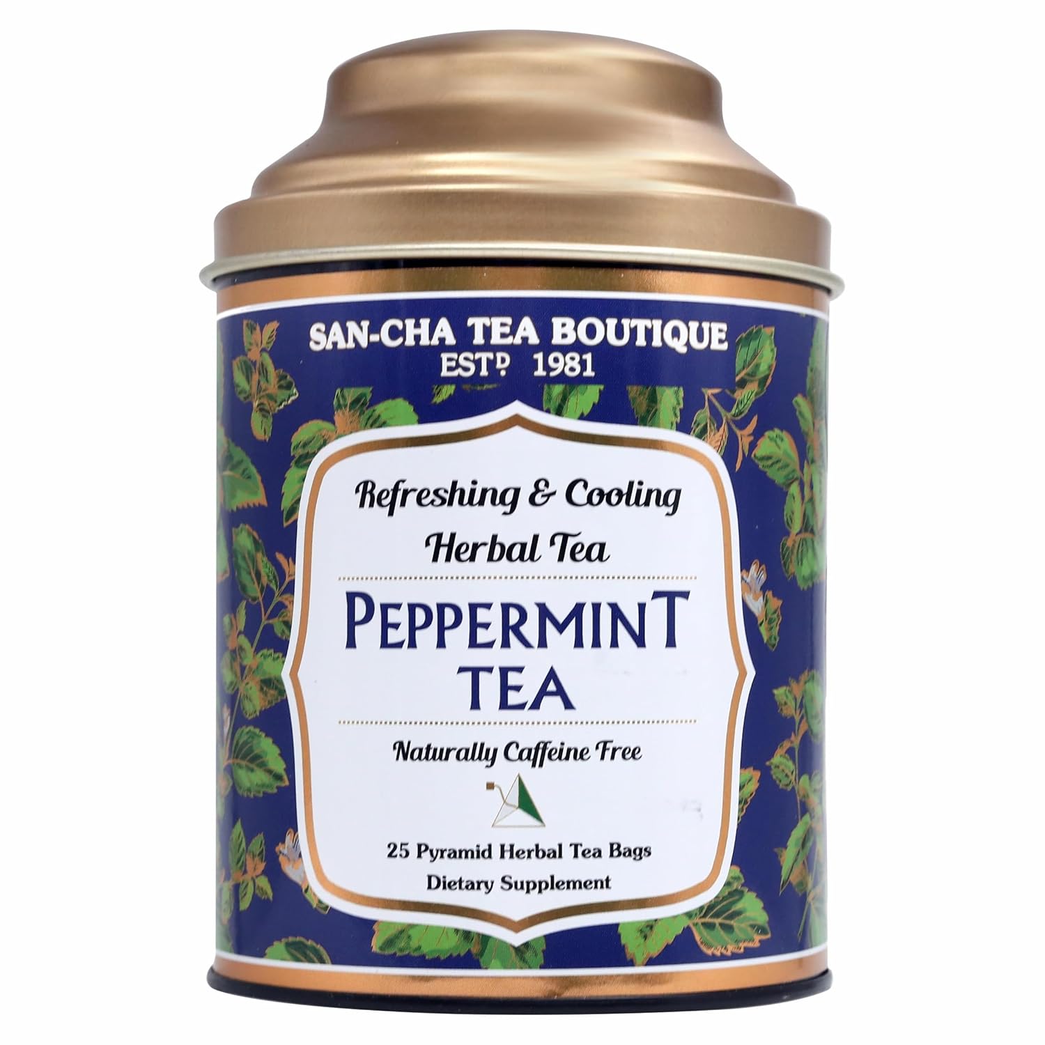 Sancha Tea Boutique, Peppermint Tea, Caffeine Free Herbal Tisane, 25 Pyramid Bags, Real Peppermint Leaves, Soothing & Relaxing