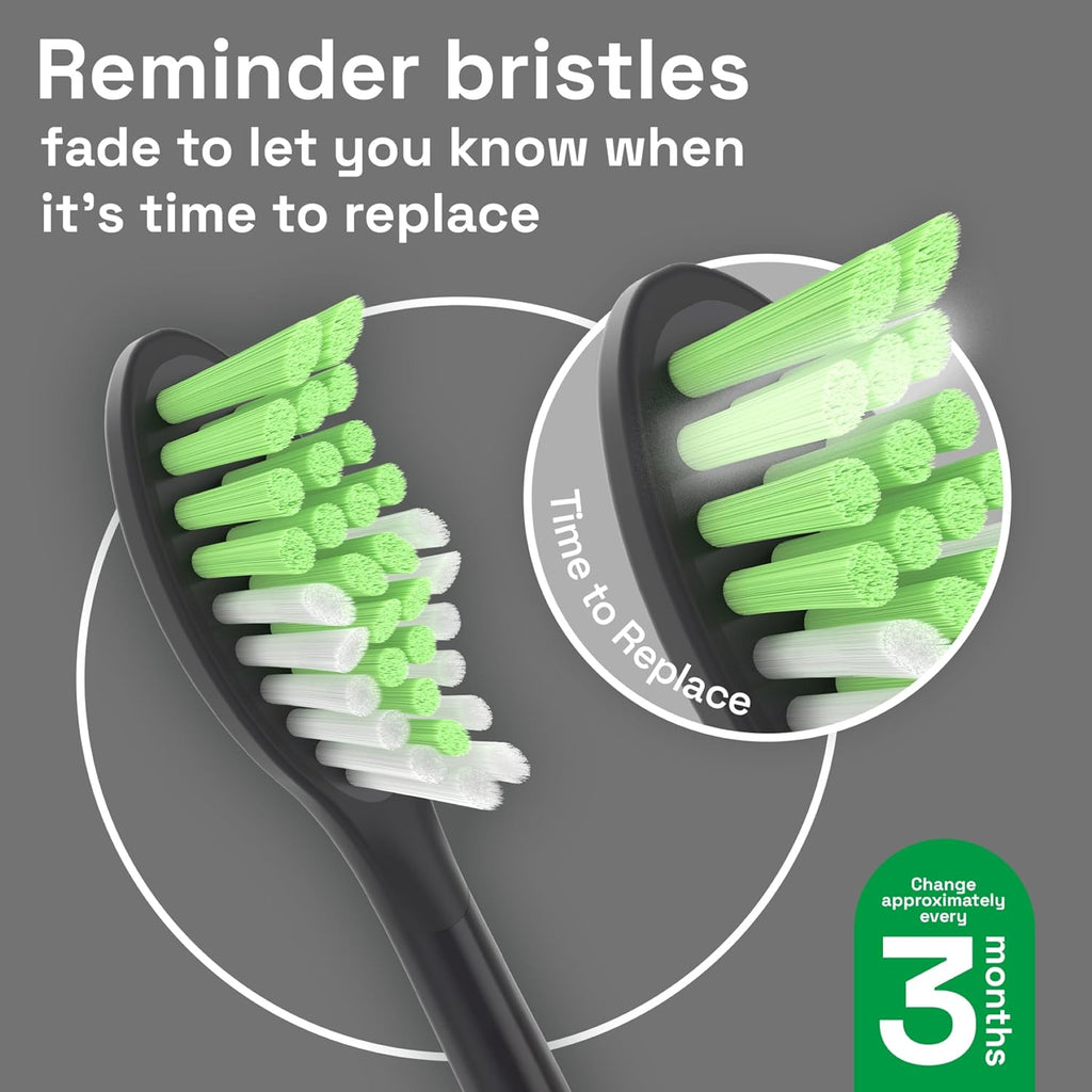 Brushmo Replacement Toothbrush Heads, Compatible with Philips One for Sonicare Electric Toothbrush Handles HY1022, 4 Standard Heads with Tongue Cleaner, Soft Dupont Bristles, BM124m, Shadow Black