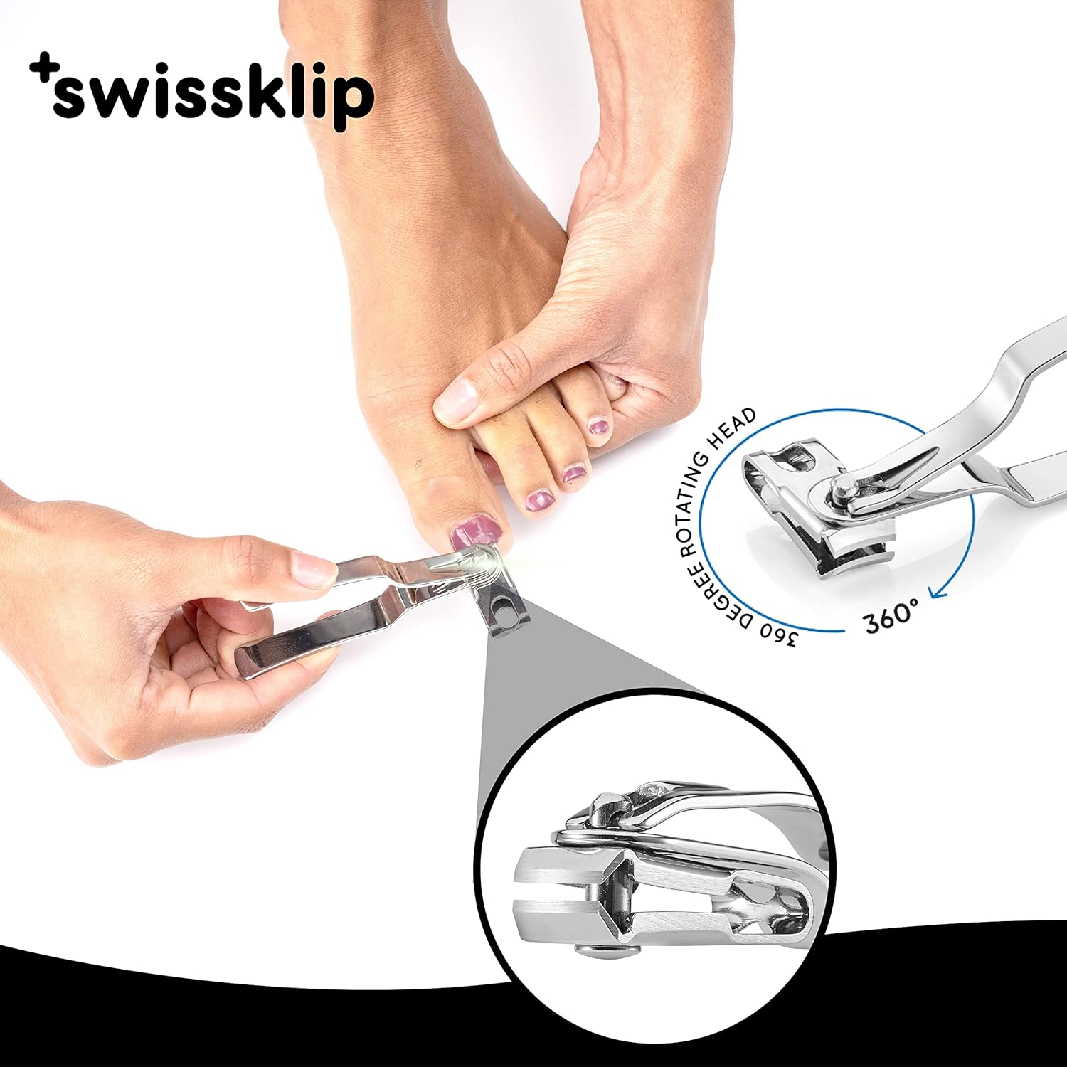 Swissklip Nail Clippers for Men & Women I Finger Nail Clippers for Adult with 360 Degree Rotating Head I Fingernail Clippers for Women I Surgical-Grade Stainless Steel Material (3 Pack)