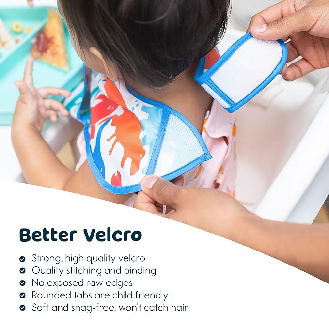 Tiny Twinkle Mess-Proof Baby Bibs for Eating | Waterproof, Wipeable Toddler Bibs with Catch-All Pocket | Feeding Bibs for Girls & Boys(3 Pack,Sea, Dino)