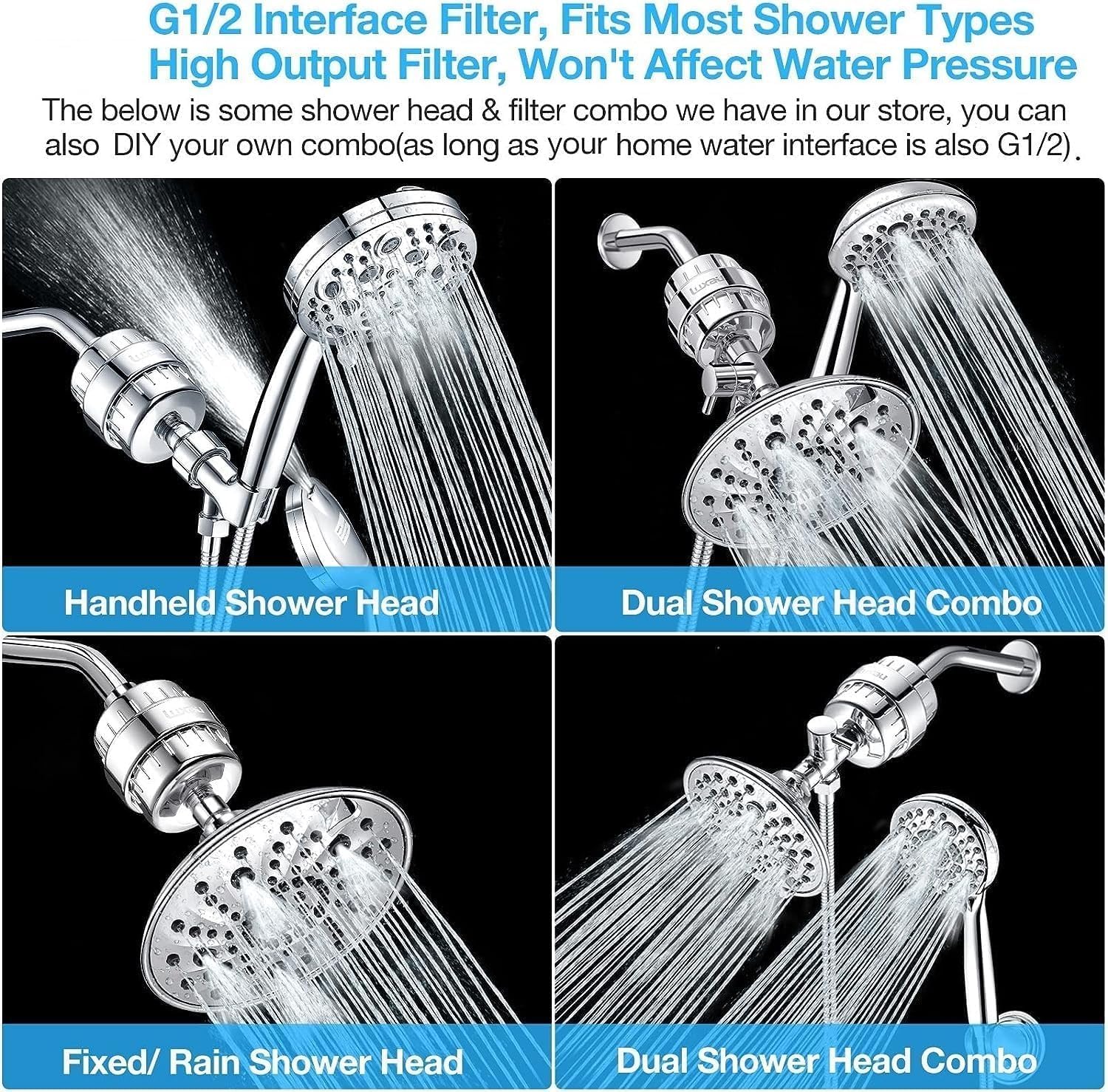 20 Stage Shower Filter with Spin Propeller w/ 2 Cartridge, Reduce Well Hard Water Chlorine Heavy Metal & Impurity, Improve Skin Hair, Fit Most Handheld Shower head Fixed Rainfall, Chrome (Chrome)