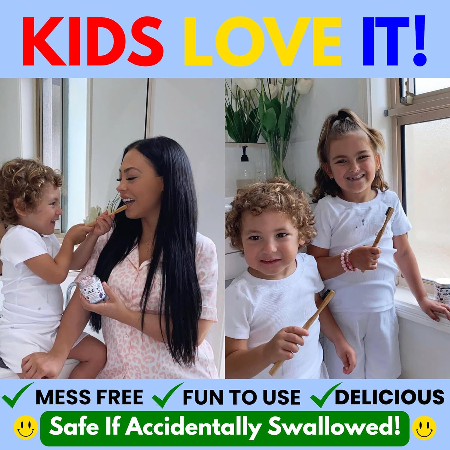 Vital Toothpaste Tabs with Nano-Hydroxyapatite | Berry Blast | Remineralizes Teeth | Kids Love It! | Fluoride Free | Plastic Free & Eco Friendly | Travel & TSA Approved | 62 Tablets (1 Month)