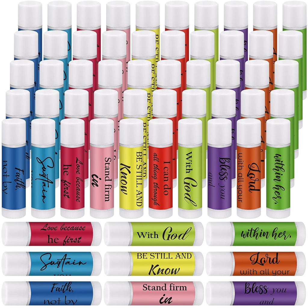 50 Pack Christian Religious Gifts Bulk Lip Balms for Women Men Religious Church Party Favors Bulk Bible Verse Lip Balm with Scripture Inspirational Gifts for Coworkers Staff Employee(Classic)