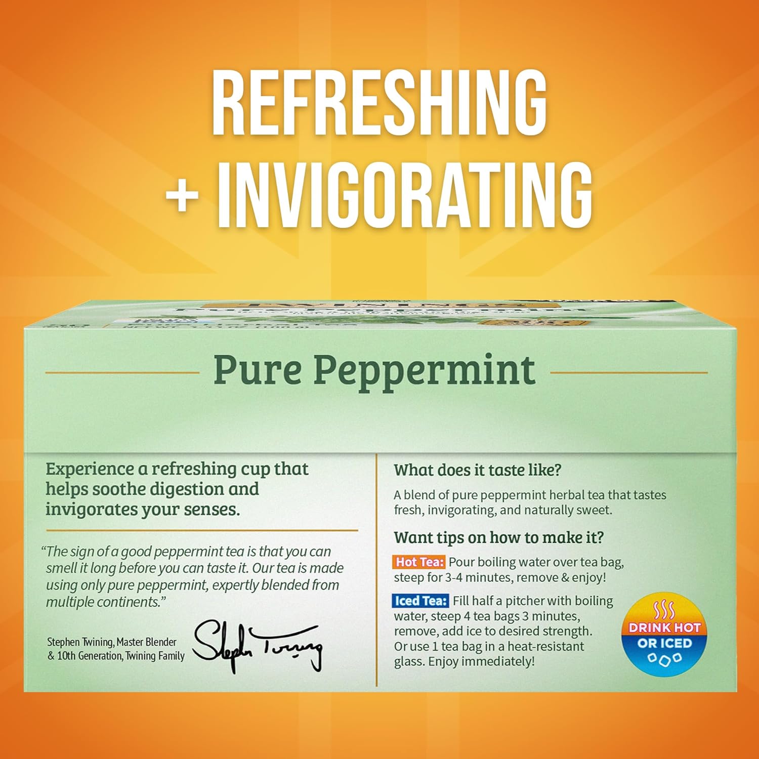 Twinings Pure Peppermint Herbal Tea Individually Wrapped Bags, 50 Count (Pack of 6), Fresh Minty Flavour, Naturally Caffeine-Free, Enjoy Hot or Iced, 300 Teabags