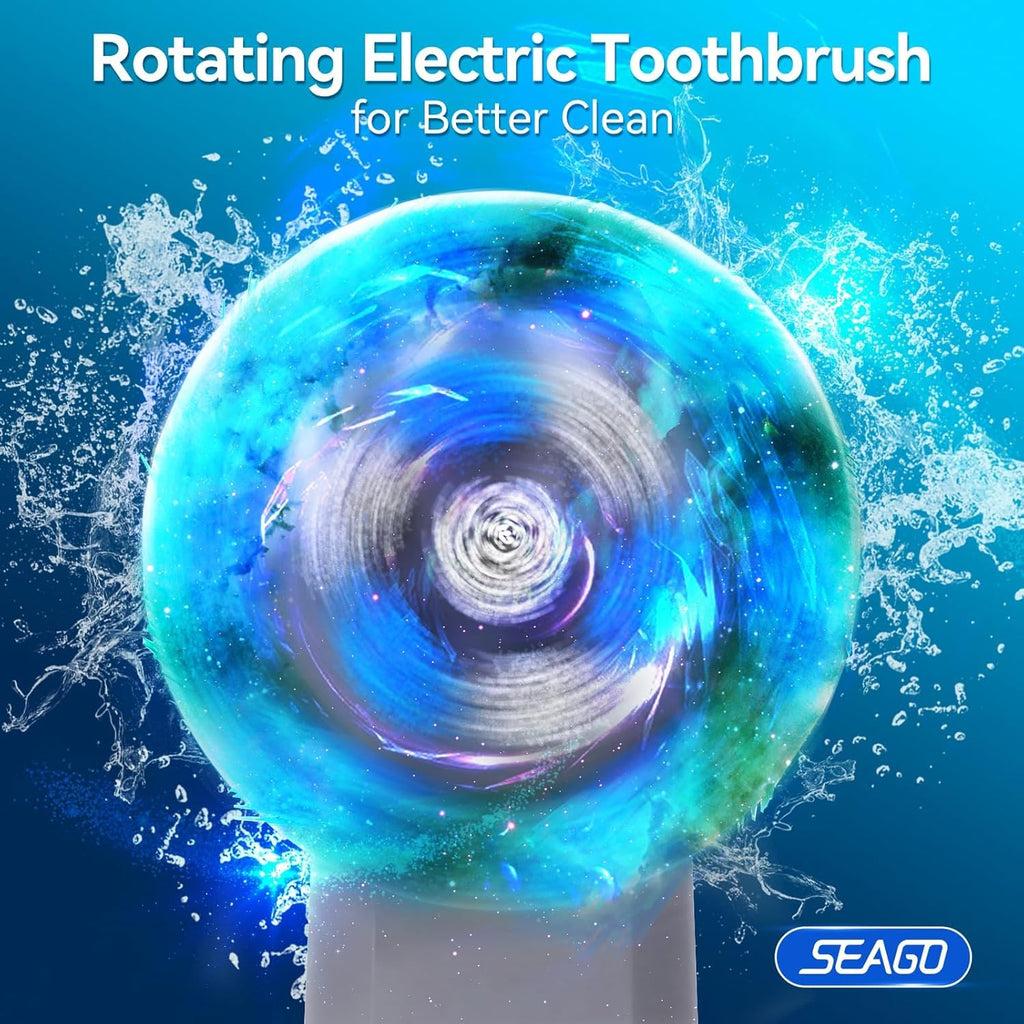 SEAGO Rotating Electric Toothbrush with 8 Round Brush Heads, with 5 Cleaning Modes, Sonic Technology Whitening Teeth in 14 Days, for Adult and Kids，SG-2603 (Black)