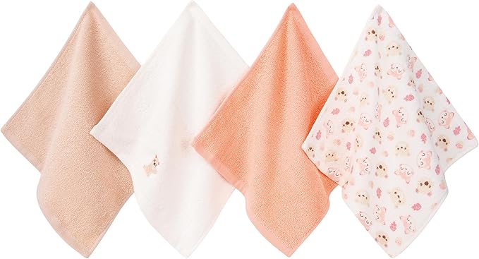 4 Pack Baby Washcloths 100% Cotton Soft and Absorbent Terry Wash Cloths for Sensitive Skin Face Hand Body Burp Rag Wipes Essentials for Newborns Infants Toddlers Girls Boys