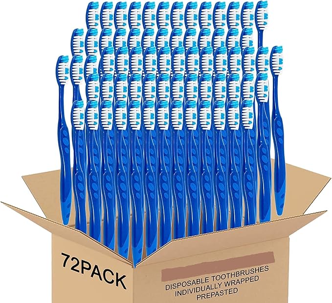 Pre Pasted Disposable Toothbrushes Individually Wrapped | Regular Size Head, Soft Bristle Hygienic & Economical | Great for Travel Camping Guestroom Car Office School Hotel Airbnb Gifts (72 Pack)
