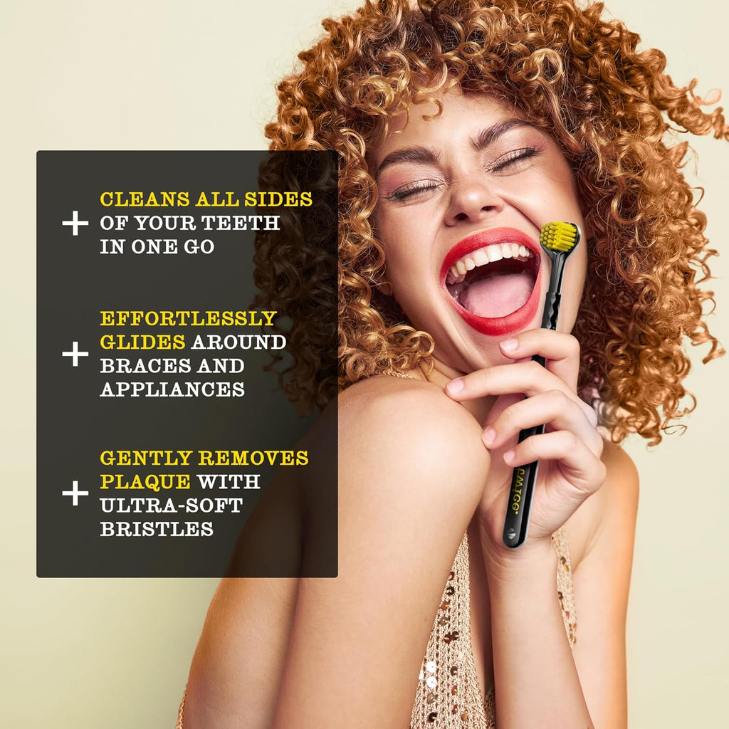 Twice Twice Adult 3D Triple-Head Toothbrush – Ultra-Soft Bristles for Braces, Aligners & Dentures, Advanced 3-Sided Design for Effective Plaque Removal & Complete Oral Care, 2 Count