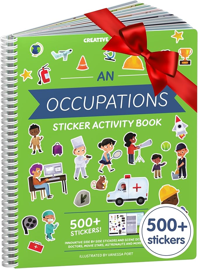 Sticker Book for Kids 2-4, 500+ Kid Stickers, When I Grow Up by Cupkin, 12 Coloring Pages, 12 Side by Side Scenes, Fun Toddler Travel Activity Coloring and Sticker Books for Kids Ages 4-8 + 8-10