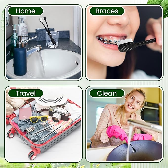 100 Pcs Nano Toothbrush 6.7" Micro Fur Extra Soft Bristle Wavy Head for Adults, Gentle for Sensitive Gums & Recession, Oral Care(Black & White)