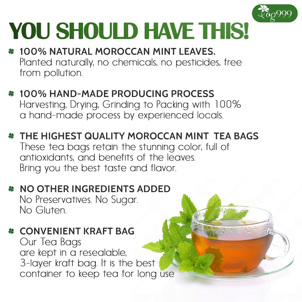 TOG999, Premium Moroccan Mint Green Tea | 60 Tea bags | Traditional Green Tea with Spearmint – Refreshing Flavor, Premium Quality Herbal Blend. Gluten-Free. Vegan