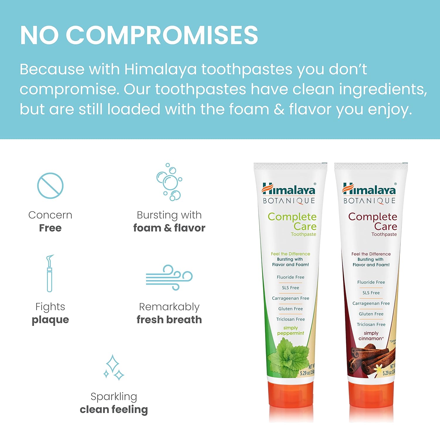 Himalaya Botanique Complete Care Toothpaste, Herbal, Variety Pack, Peppermint and Cinnamon Flavor, Fights Plaque, Freshens Breath, Fluoride Free, No Artificial Flavors, SLS Free, Cruelty Free, 5.29 Oz