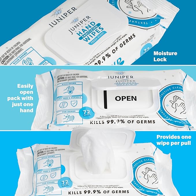 3 Pack Hand Sanitizing Wipes, 216 Count Disposable Hand Sanitizer Wipes, Fresh Scent, Lint Free & Durable