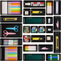 Vtopmart 25 PCS Office Desk Drawer Organizers Set, 4-Size Versatile Plastic Drawer Organizer Trays, Storage Bins for Desk Accessories Office Organizers and Storage, Bathroom, Makeup, Vanity, Black