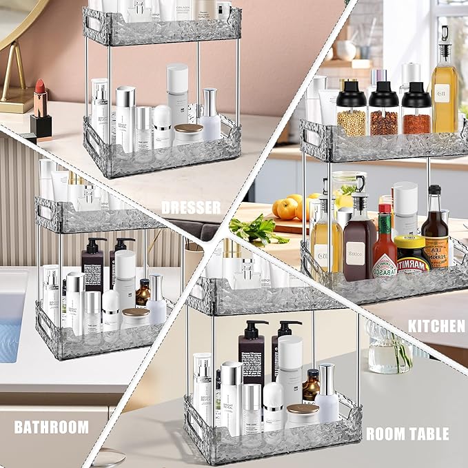 2-Tier Bathroom Counter Organizer Countertop Storage, Dresser Organizer Vanity Tray for Makeup, Perfume Organizer Cosmetics Skincare Shelf - Grey