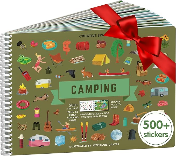 CUPKIN Sticker Book for Kids 2-4, 500+ Kids Stickers, Camping Stickers 12 Coloring Pages 12 Side by Side Scenes, Fun Toddler Travel Activity Coloring and Sticker Books for Ages 4-8 + 8-10