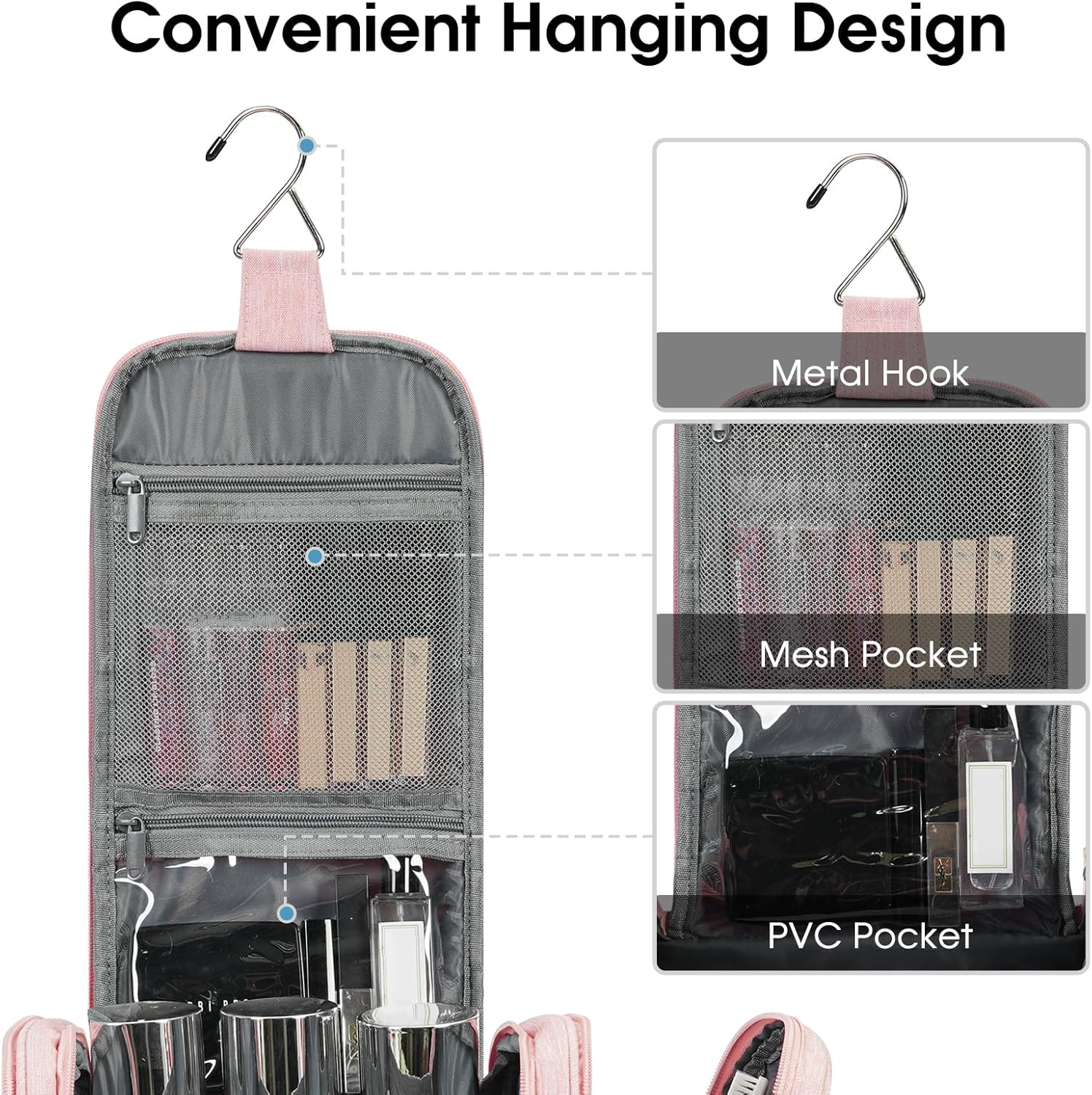 Narwey Hanging Toiletry Bag for Women Travel Makeup Bag Organizer Toiletries Bag for Cosmetics Essentials Accessories