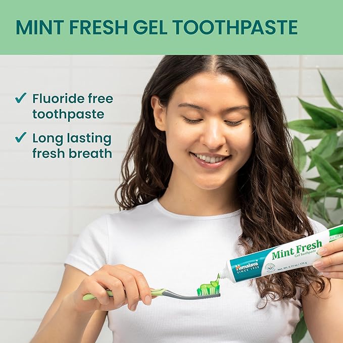 Himalaya Mint Fresh Gel Toothpaste, Fluoride Free to Reduce Plaque & Brighten Teeth, 6.17 oz, 2 Pack
