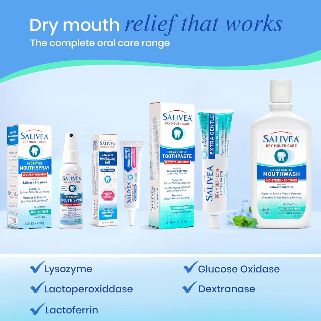 SALIVEA Dry Mouth Mouthwash - Soothing Mint Mouthwash with Natural Salivary Enzymes - Gentle Mouthwash to Aid Dry Mouth Care - Breath Freshener & Dry Mouth Care - Mint Flavor (16 oz Bottle)