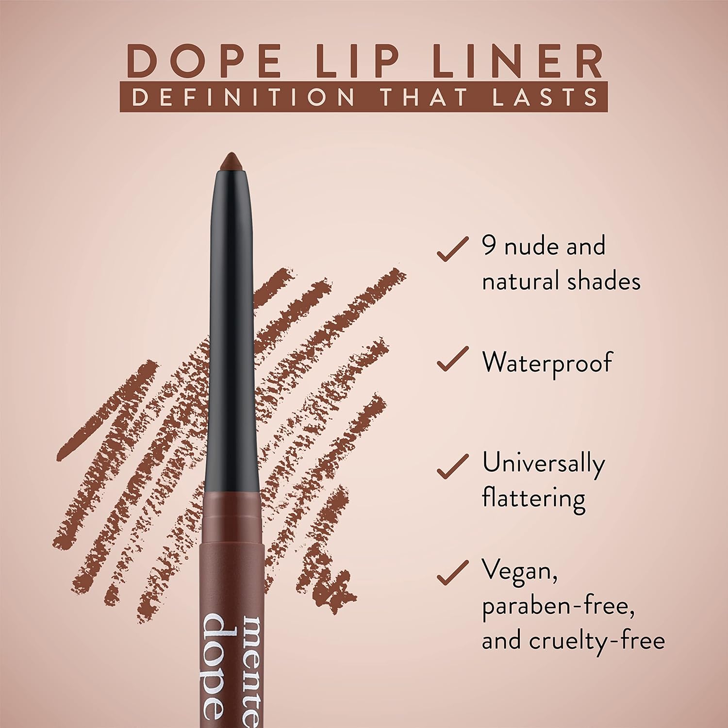 Mented Cosmetics Lip Liner for Women, Dark Brown Lipliner Lip Pencil, Waterproof Lipliner, Vegan + Cruelty Free Makeup, Dope