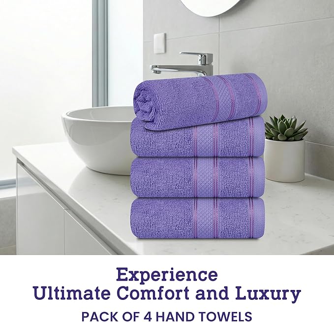 Casa Lino 100% Cotton Hand Towels for Bathroom - Soft, Highly Absorbent & Quick Dry Kitchen Towels - Gym Towel Set - Travel Towel Set - 24" x 16" - Pack of 4 - (Lavender)