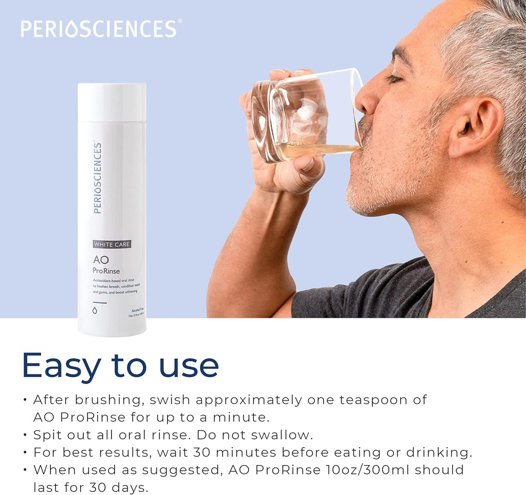 PerioSciences AO ProRinse White Care Whitening Mouthwash with Antioxidants – Oral Rinse for Gum Health, 10 Fl Oz / 300ml